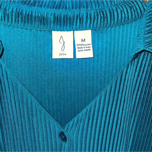 Joie Blouse Women's Size Medium Emerald Green Ribbed Short‎ Sleeve Button NWT - Picture 6 of 7